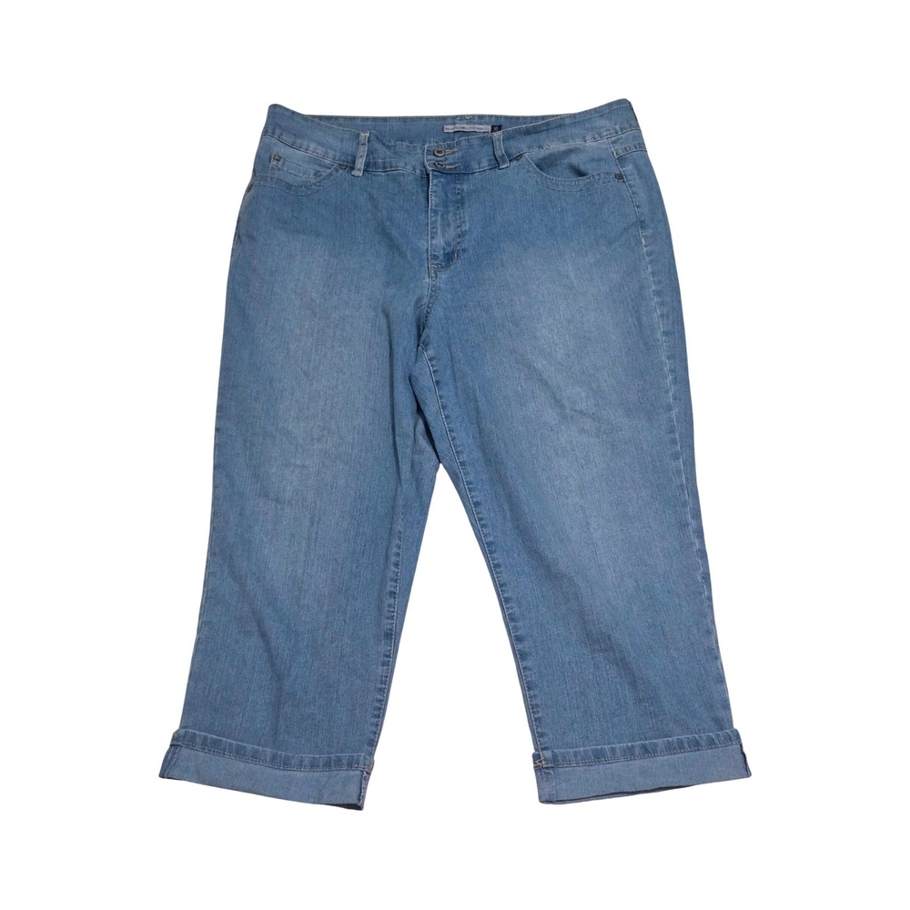 Bandolino Blu Womens Medium Wash Denim Capri Jeans Cuffed Size 16 Blue Mid Rise